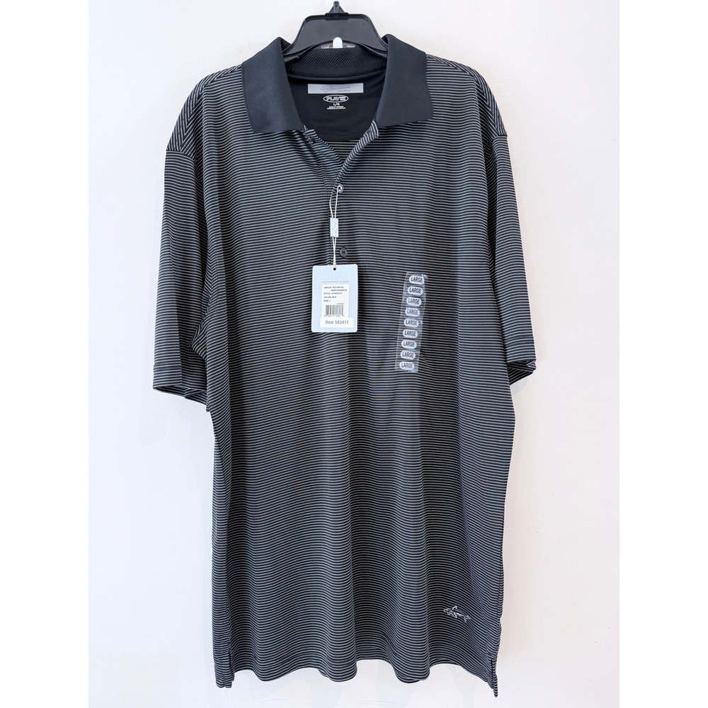 Greg Norman Signature Series Mens Black Striped Play Dry Golf Polo Shirt Large